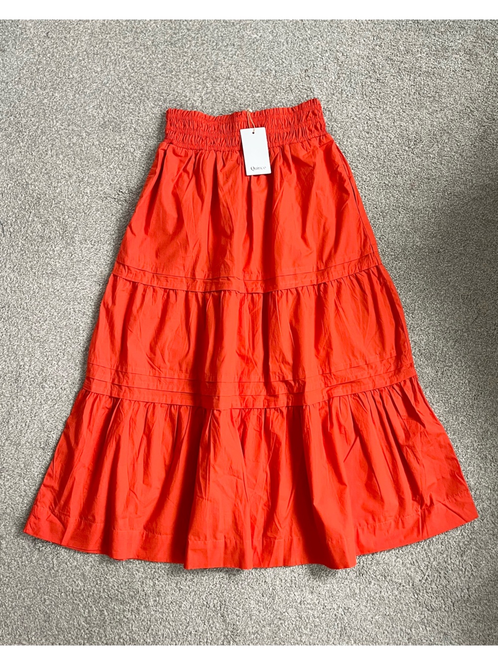 NWT Quince 100% Organic Cotton Tiered Maxi Skirt in Vermillion Red size Small